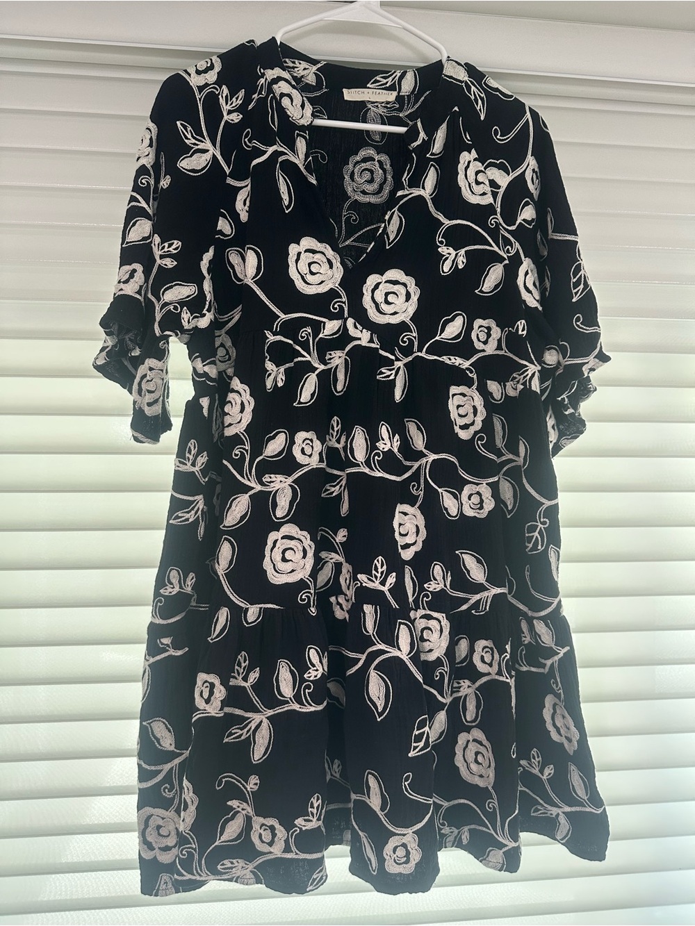 Stitch and Feather Black & White Floral Tiered Women's Dress